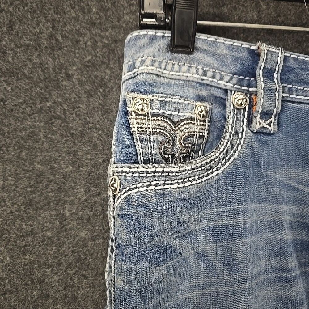 Rock Revival Jen Low Rise Embellished Flap Easy Straight Jeans 27 (32x32) - Picture 9 of 16